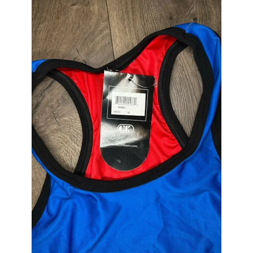 Cliff Keen Wrestling Singlet Black M Made in USA Red  Blue - Picture 3 of 5